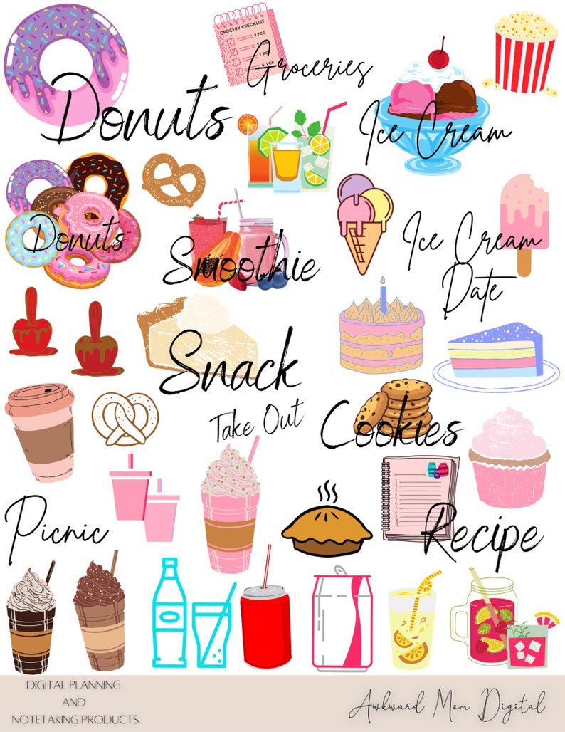 FOOD Digital Stickers for GoodNotes Planner, Junk Food Digital Planner Stickers, Healthy Food Stickers, Food Clipart, PNG Files image 7