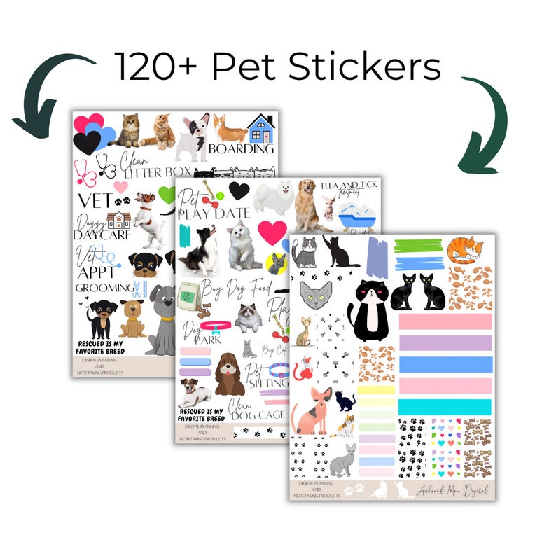 PET CARE Digital Goodnotes Stickers, digital stickers, digital planner stickers, cats and dogs stickers, Notability, Noteshelf, PNG Files image 2