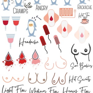 Period Tracker Digital Stickers: Organize Shark Week with Self-Care Bliss image 2