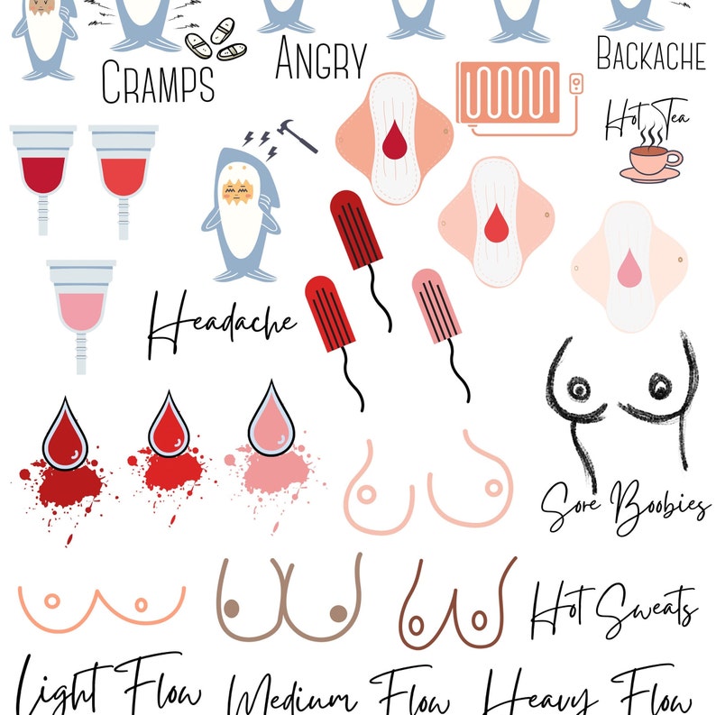 Period Tracker Digital Stickers: Organize Shark Week with Self-Care Bliss image 2