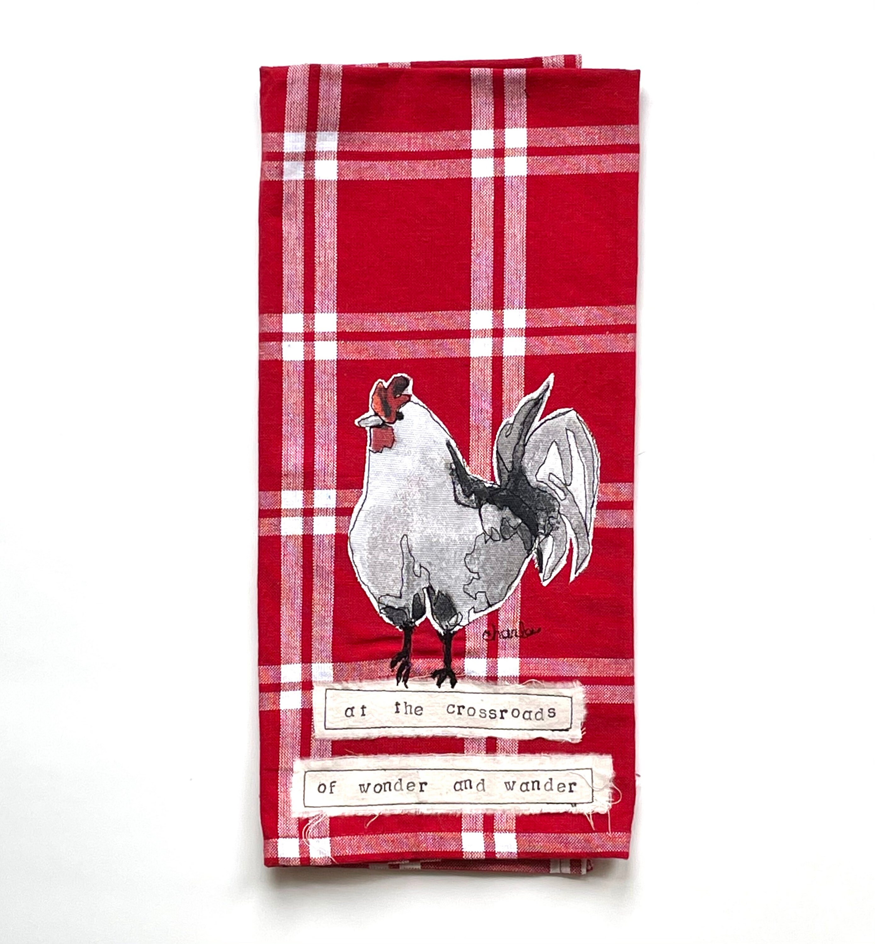 Kitchen Towel Tea Towel Embroidered   Red Rooster Handmade Dishtowel Hand Towel