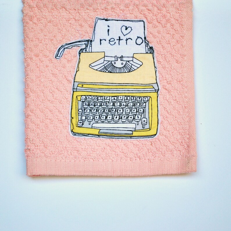 Vintage Typewriter Terry Dish Cloth Pink image 1