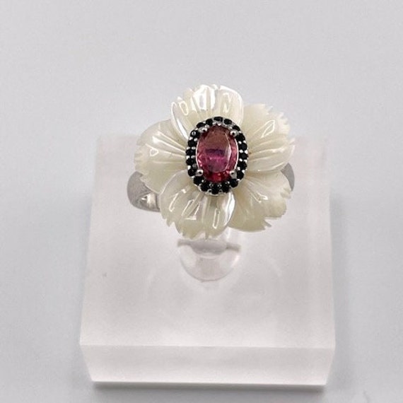 Vintage Ring, Mother of Pearl 2.35 CT Rhodonite G… - image 5