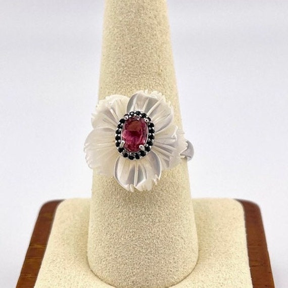 Vintage Ring, Mother of Pearl 2.35 CT Rhodonite G… - image 4