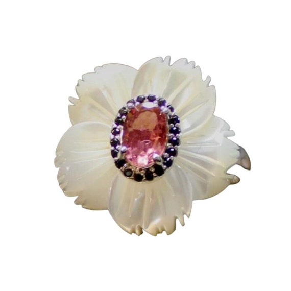 Vintage Ring, Mother of Pearl 2.35 CT Rhodonite G… - image 1