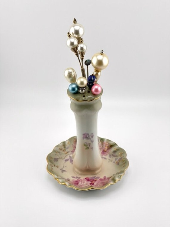 Porcelain Hat Pin Holder | Victorian Era | with 8 