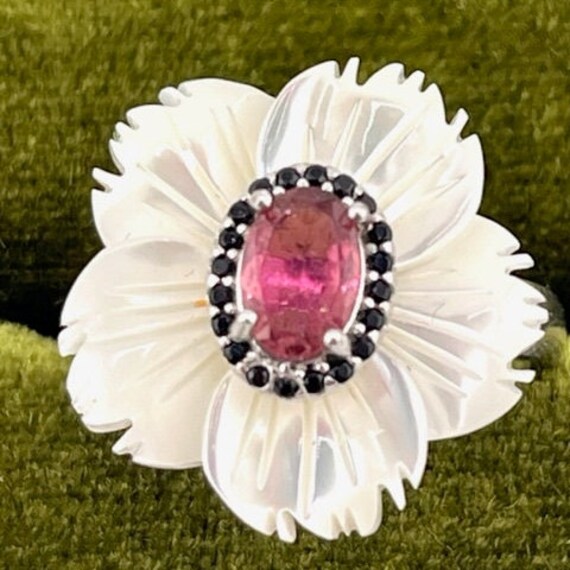 Vintage Ring, Mother of Pearl 2.35 CT Rhodonite G… - image 3