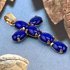 Lapis Cross, 14K Yellow Gold, Vintage