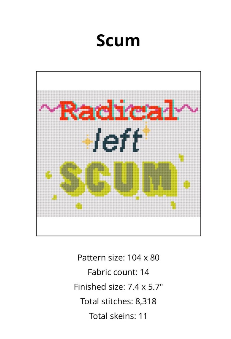 Pattern Scum Radical Left Scum Cross Stitch Pattern - Etsy
