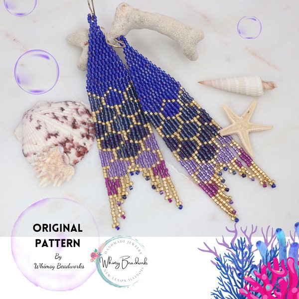 Mermaid Tail Beaded Earring Pattern, Jewelry Making Digital Download PDF, Seed Bead Pattern Mermaid Earrings Fringe, Beaded Earrings Pattern