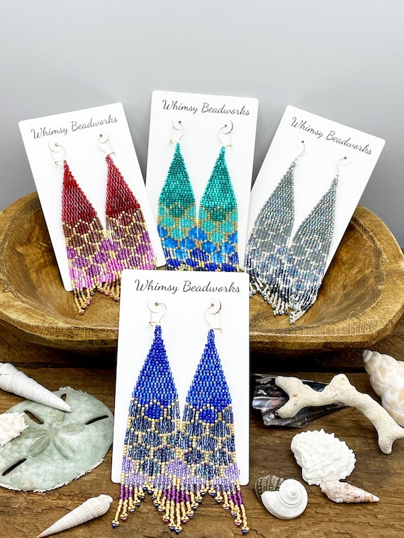 Mermaid Tail Beaded Earrings Mermaid Seed Bead Jewelry Long