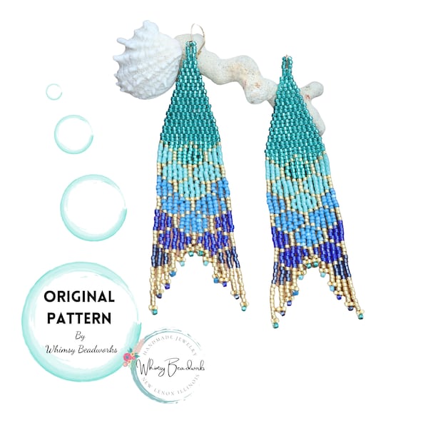 Mermaid Tail Bead Earring Pattern, Seed Bead Pattern for Mermaid Earrings Fringe,Beaded Earrings Pattern,Jewelry Making Digital Download PDF