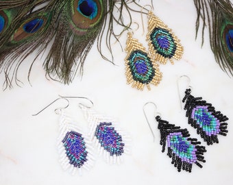 Peacock Earrings Gold, Boho Beaded Earrings for Women, Fringe Earrings Handmade, 30th Birthday Gifts for Her, Gifts for Best Friend Female