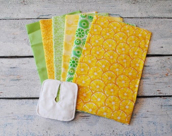 Lemon Lime -- Set of 6 Trach Pads | Tracheostomy Pad | Trach Dressing | Tracheostomy Dressing | Reusable Split-Gauze Pad