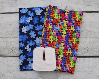 Puzzle Pieces -- Set of 2 Trach Pads | Tracheostomy Pad | Trach Dressing | Tracheostomy Dressing | Reusable Split-Gauze Pad