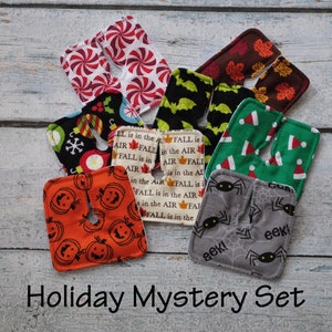 Holiday Mystery Print Set of 6, 12, 18 or 24 Trach Pads | Tracheostomy Pad, Trach Dressing, Tracheostomy Dressing, Reusable Split-Gauze Pad
