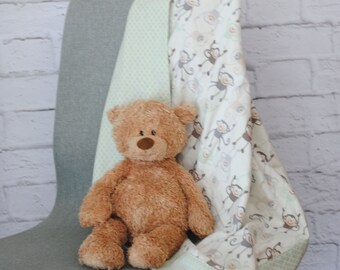 Green Monkey Flannel Blanket for Baby, Toddler or Young Child