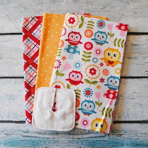 Happy Owls -- Set of 6 Trach Pads | Tracheostomy Pad | Trach Dressing | Tracheostomy Dressing | Reusable Split-Gauze Pad