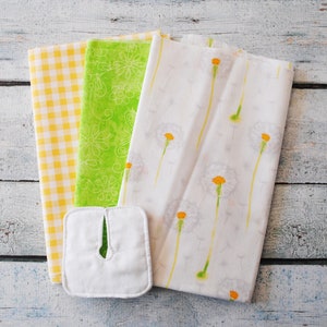 Dandelion -- Set of 6 Trach Pads | Tracheostomy Pad | Trach Dressing | Tracheostomy Dressing | Reusable Split-Gauze Pad