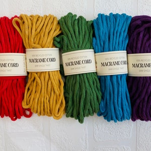 macrame cord - 3-4 mm single twist cotton- 100% Cotton - 10 metres x 5 - Rainbow pack - made in UK