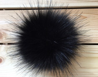 Faux fur Pom Pom, Jet black Pom Pom, fake fur Pom Pom, knitted hat Pom Pom, crochet