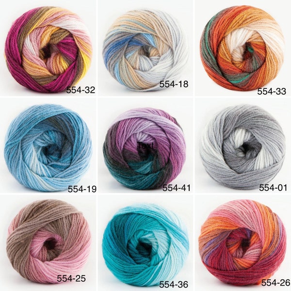 Premium Acrylic yarn for knitting and crochet. An ombré yarn, gradient, self striping rainbow yarn.  Papatya batik