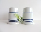 Dansk Bistro Candlestick Holders, Danish Modern Blue And White Porcelain Candle Holders, Dansk Christianshavn Pillar Candle Candle Holders