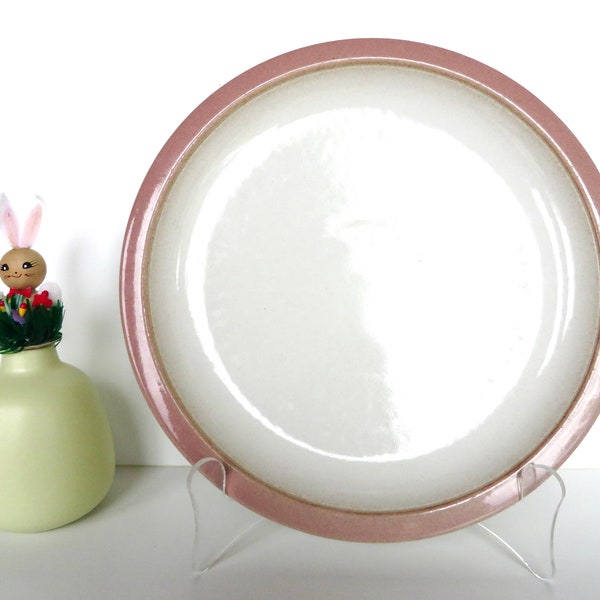 Vintage Heath White And Rose Pink Dinner Plate, 10 1/4" Edith Heath Contemporary Rim Line Pastel Serving Dish