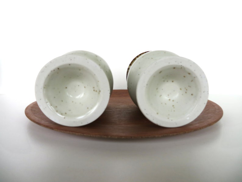 Set Of 5 Otagiri Stoneware Goblets, Vintage Japanese Pottery Pedestal Cups With Green Stripes image 8