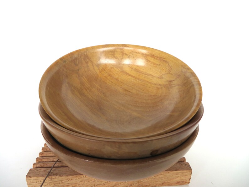 Set of 3 Vintage Spalted Maple Salad Bowls From Japan image 2