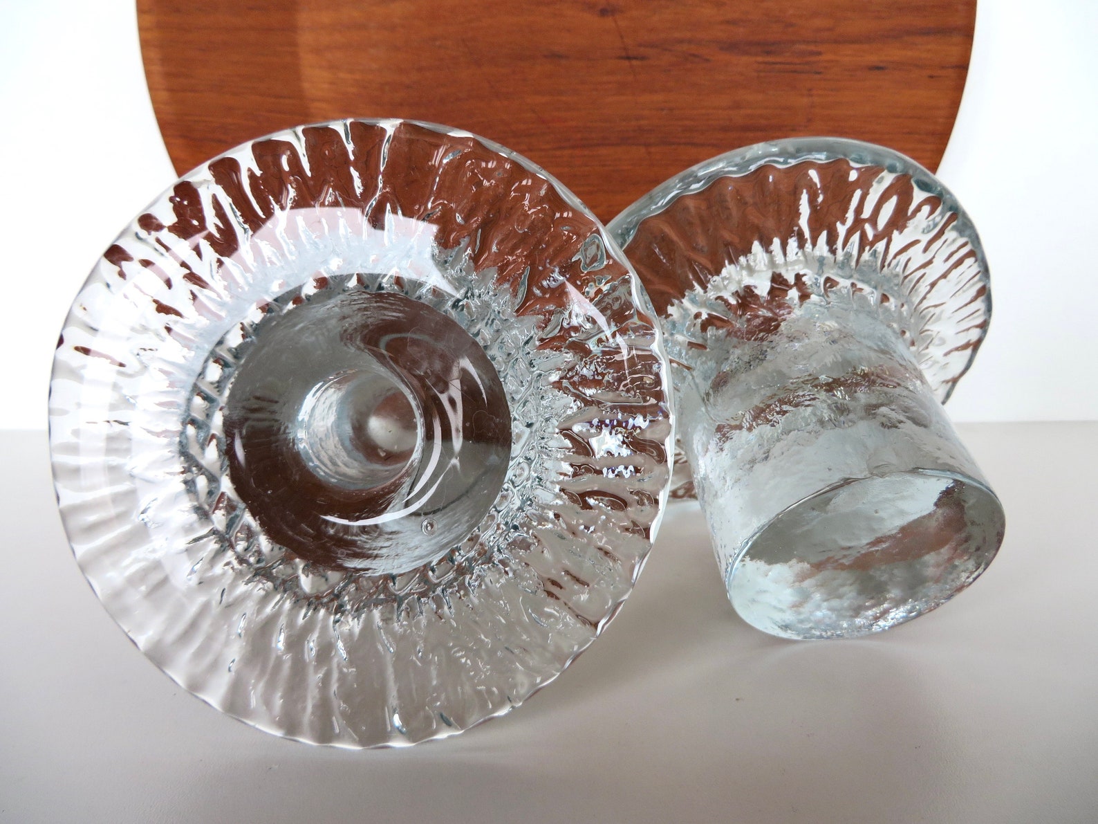 Set of 3 Blenko Ice Glass Candle Holders Vintage Don Shepherd Etsy