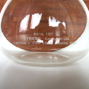 Vintage Modernist Glass Pyrex Decanter With Cork Stopper And Leather Strap 2 available. image 7