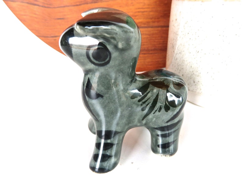 Tonala Pottery Small Donkey Figurine, Vintage Mexican Hand Painted Folk Art Burro image 2