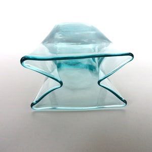 Vintage Blenko Glass Paper Bag Vase In Aqua Blue, 8 1/2 Hand Blown Blenko Glass Art 8813M image 8