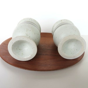 Set Of 2 Otagiri Stoneware Goblets, Vintage Japanese Pottery Striped Green Pedestal Cups image 6