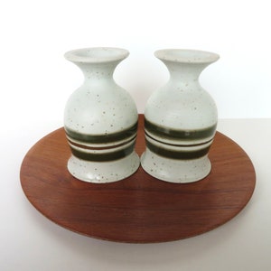 Set Of 2 Otagiri Stoneware Goblets, Vintage Japanese Pottery Striped Green Pedestal Cups image 3