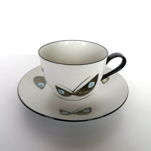 Vintage Hand Painted Butterfly Cup and Saucer, Black And White Elegant Japanese Teacup and Saucer image 2