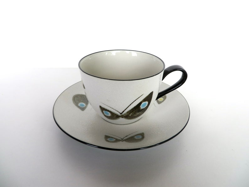 Vintage Hand Painted Butterfly Cup and Saucer, Black And White Elegant Japanese Teacup and Saucer image 2