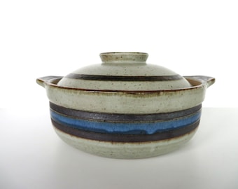 Vintage Otagiri Blue Horizon Covered Casserole Dish, Blue And Brown Stoneware Lidded Baking Dish From Japan