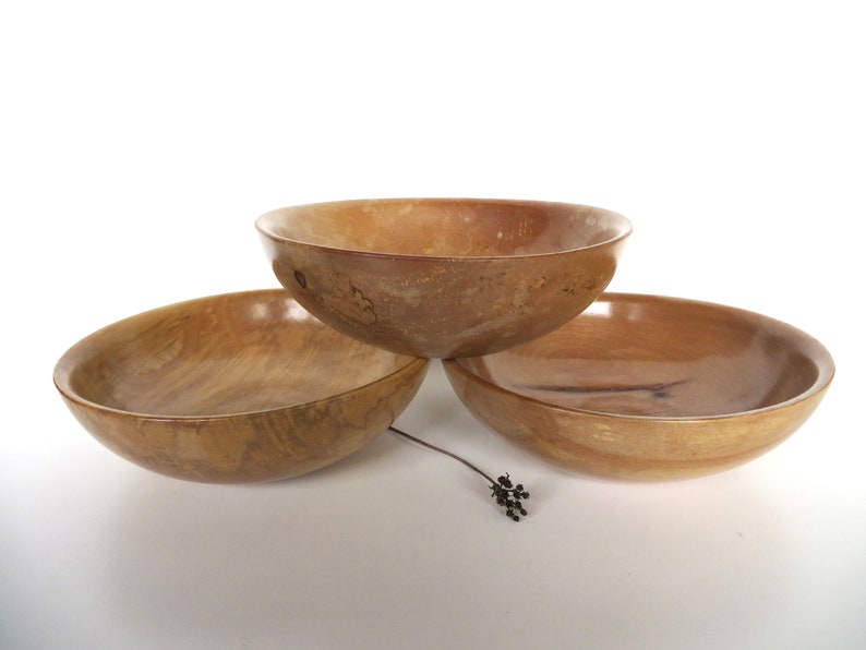 Set of 3 Vintage Spalted Maple Salad Bowls From Japan image 5