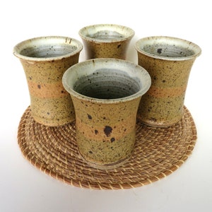 4 Vintage Studio Pottery Tumblers, Handmade 10oz Stoneware Drinking Cups WIth Speckled Glaze image 4