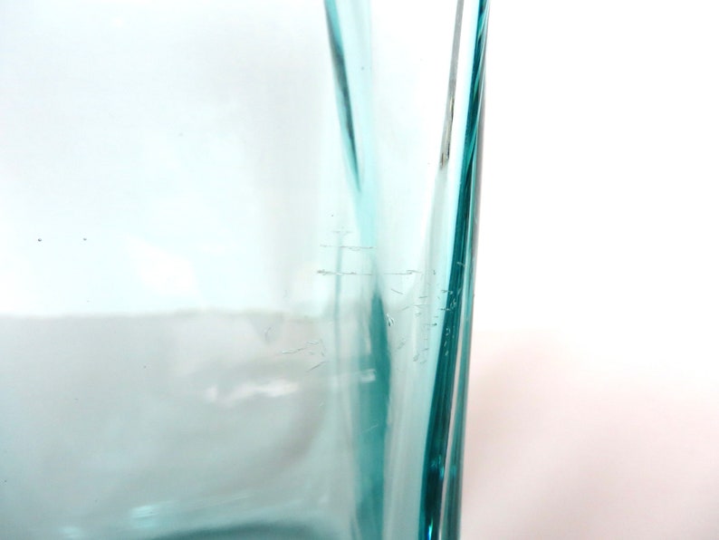 Vintage Blenko Glass Paper Bag Vase In Aqua Blue, 8 1/2 Hand Blown Blenko Glass Art 8813M image 7
