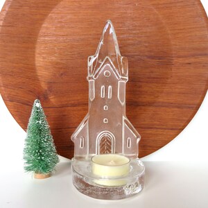 Vintage Glass Church Votive Candle Holder Nybro From Sweden, Small Glass Christmas Tea Light Holder image 2