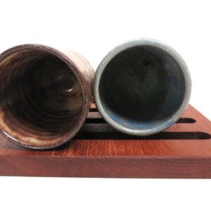 Set of 2 Small Japanese Yunomi Studio Pottery Cups, Hand Crafted Small Tea Bowl / Sake Cups In Brown and Blue Green image 5