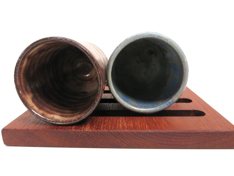 Set of 2 Small Japanese Yunomi Studio Pottery Cups, Hand Crafted Small Tea Bowl / Sake Cups In Brown and Blue Green image 5