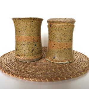 4 Vintage Studio Pottery Tumblers, Handmade 10oz Stoneware Drinking Cups WIth Speckled Glaze image 7