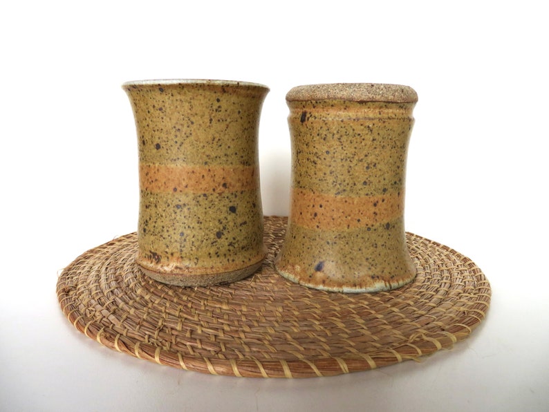 4 Vintage Studio Pottery Tumblers, Handmade 10oz Stoneware Drinking Cups WIth Speckled Glaze image 7