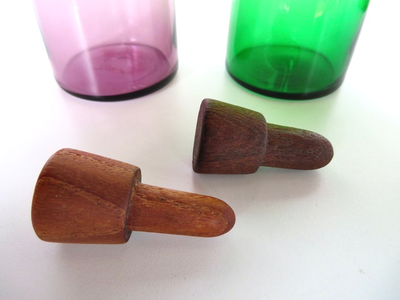 Danish Modern Teak Cruet Set With Blown Glass Oil and Vinegar Bottles image 7