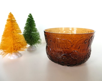 Oiva Toikka Brown Amber Glass Small Fauna Bowl, Vintage Nuutajarvi Iittala Candy Dish From Finland