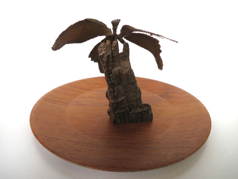Brutalist Torch Cut Brass Butterfly And Wood Sculpture, 1970s Studio Metal Art Statue image 6